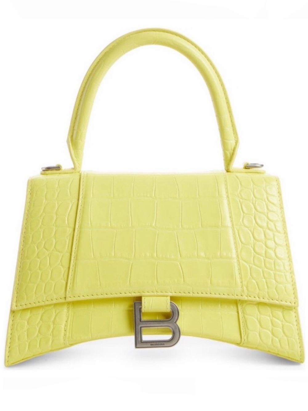 NEW-RARE🔥BALENCIAGA Small Hourglass Croc Embossed Leather Top Handle Bag🔥